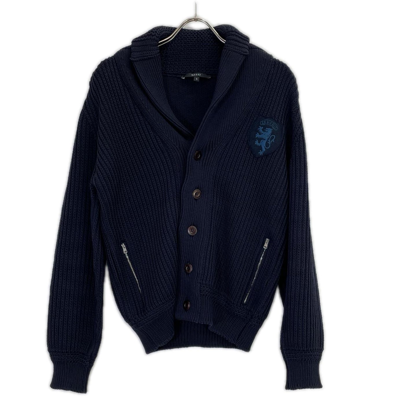 GUCCI グッチ 323163 ネイビー ウール ロゴワッペン ニットカーディガン トップス