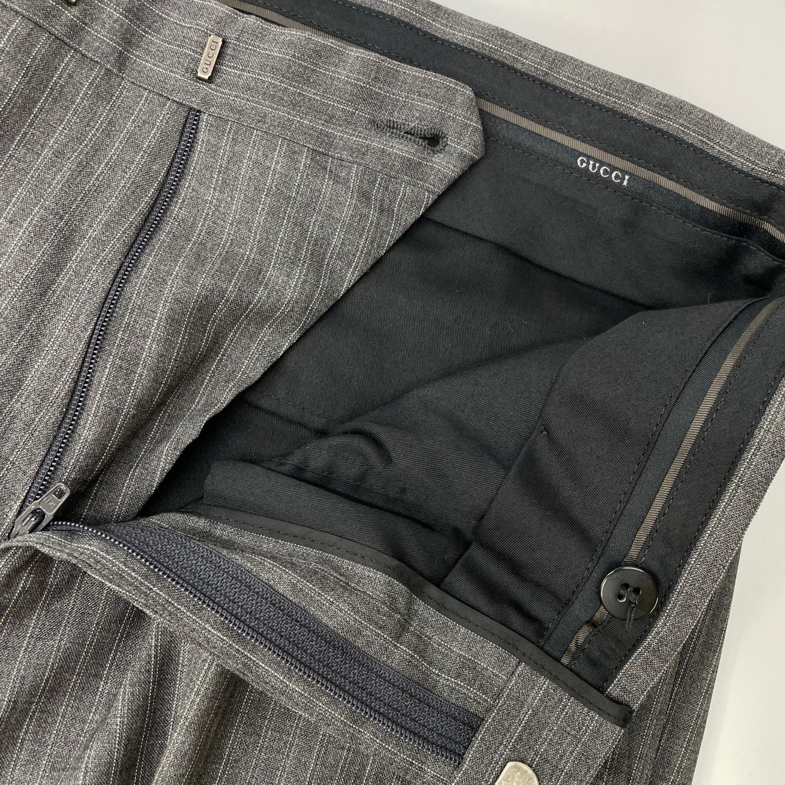 GUCCI グッチ グレー ウール ストライプ シングル 3B スーツ スーツ セットアップ