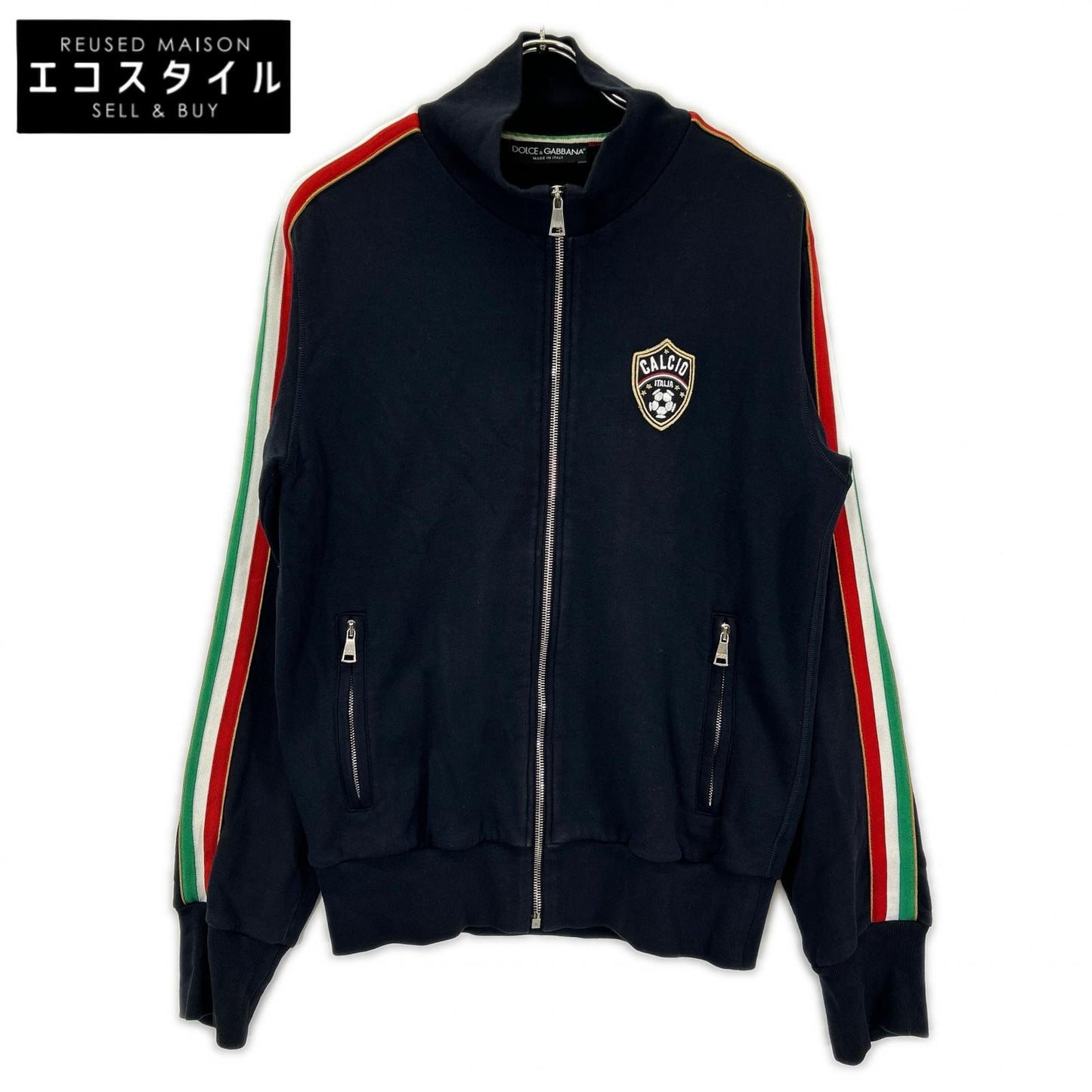 DOLCE&GABBANA ドルチェアンドガッバーナ ネイビー コットン エンブレムワッペン トラックジャケット ジャケット