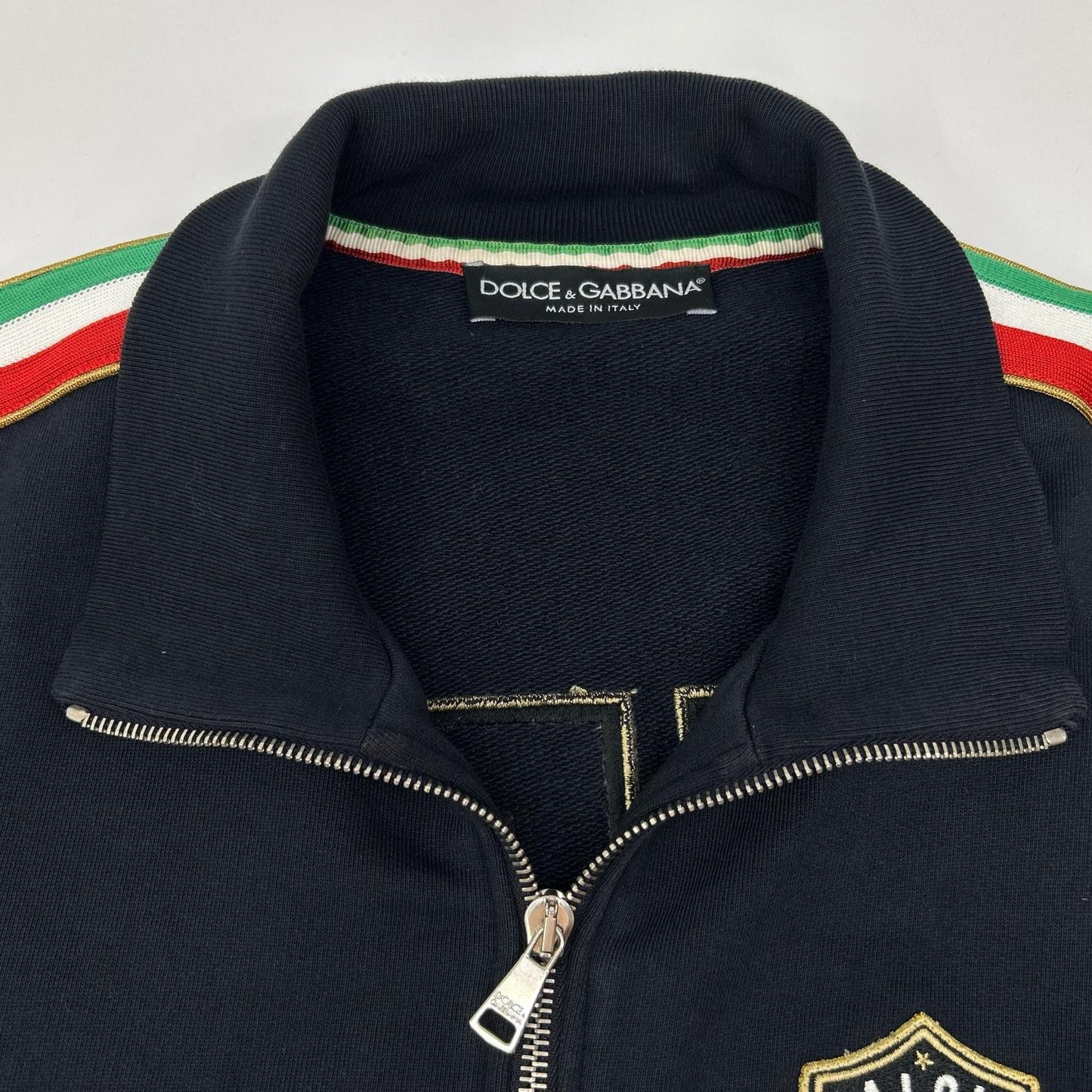 DOLCE&GABBANA ドルチェアンドガッバーナ ネイビー コットン エンブレムワッペン トラックジャケット ジャケット