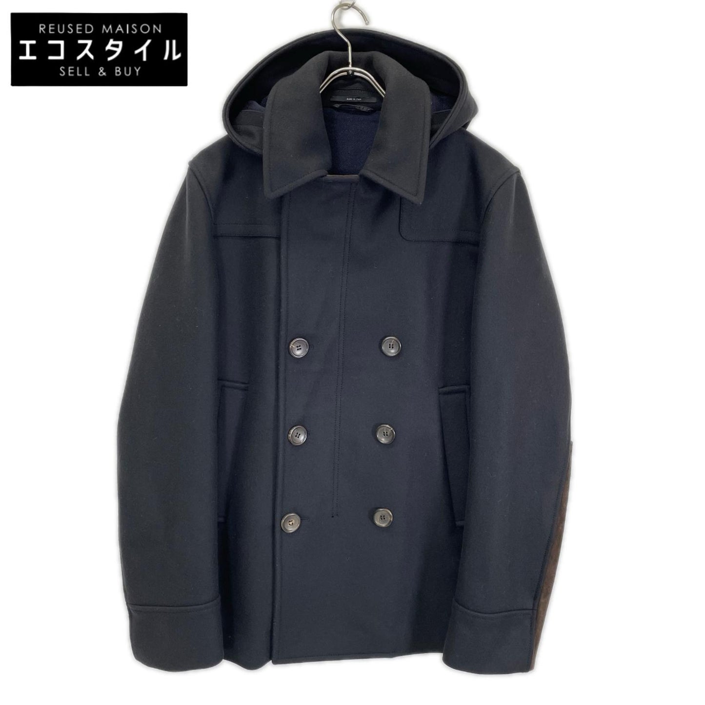 GUCCI グッチ 268604 ブラック フード付 スウェード切替 ダブルコート コート