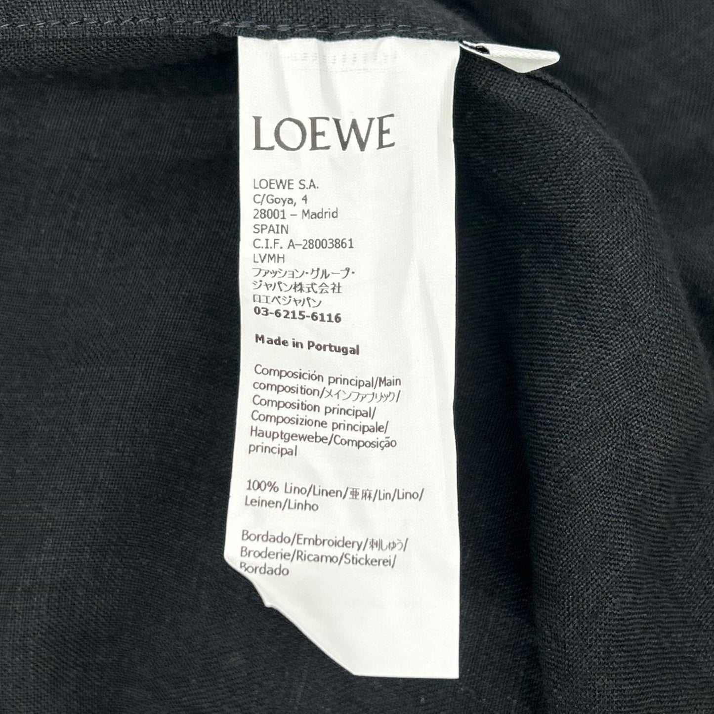 LOEWE ロエベ H616Y05X57 ブラック リネン アナグラムポケット 半袖シャツ トップス