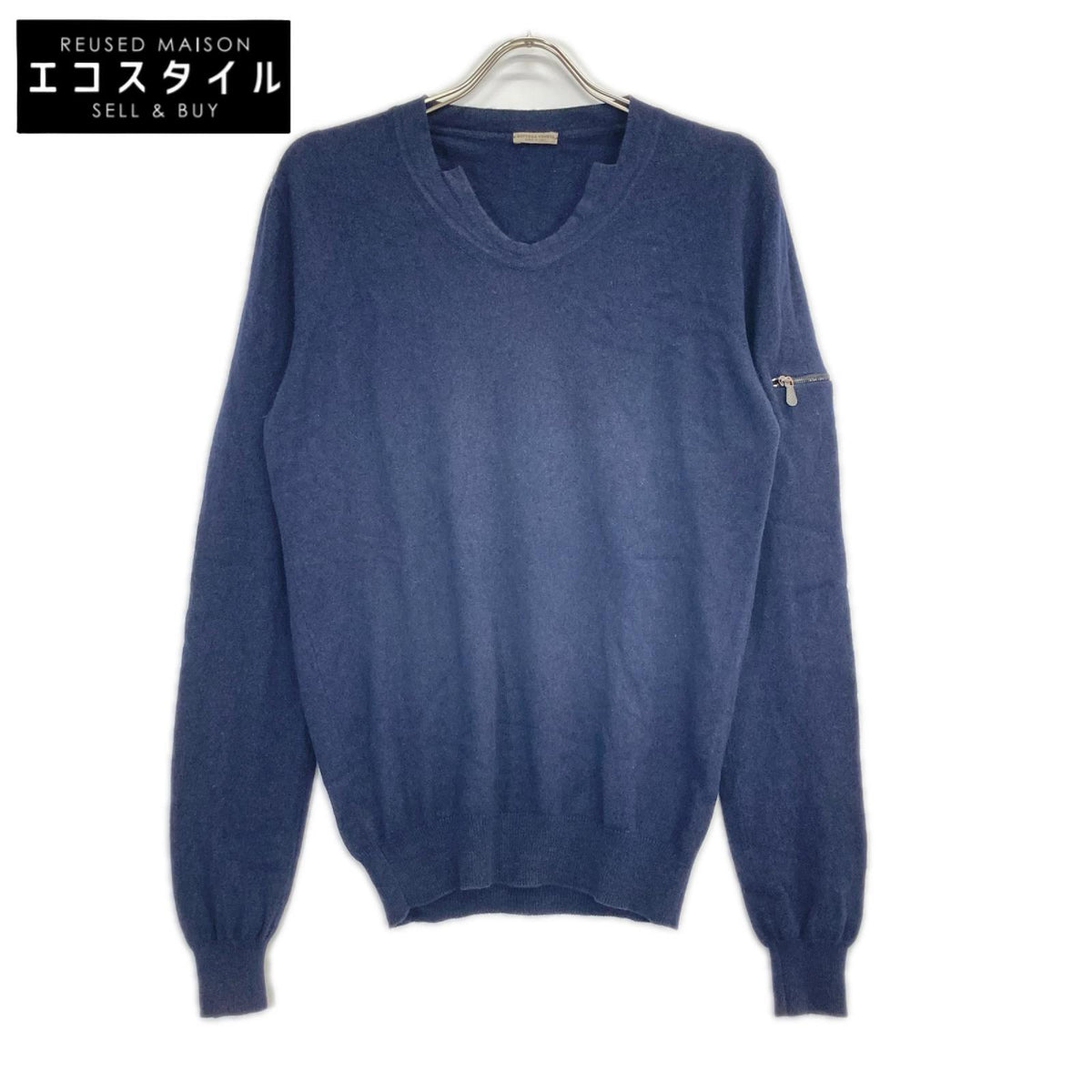 BOTTEGA VENETA ボッテガヴェネタ ネイビー カシミヤコットン ジップポケット ニット トップス