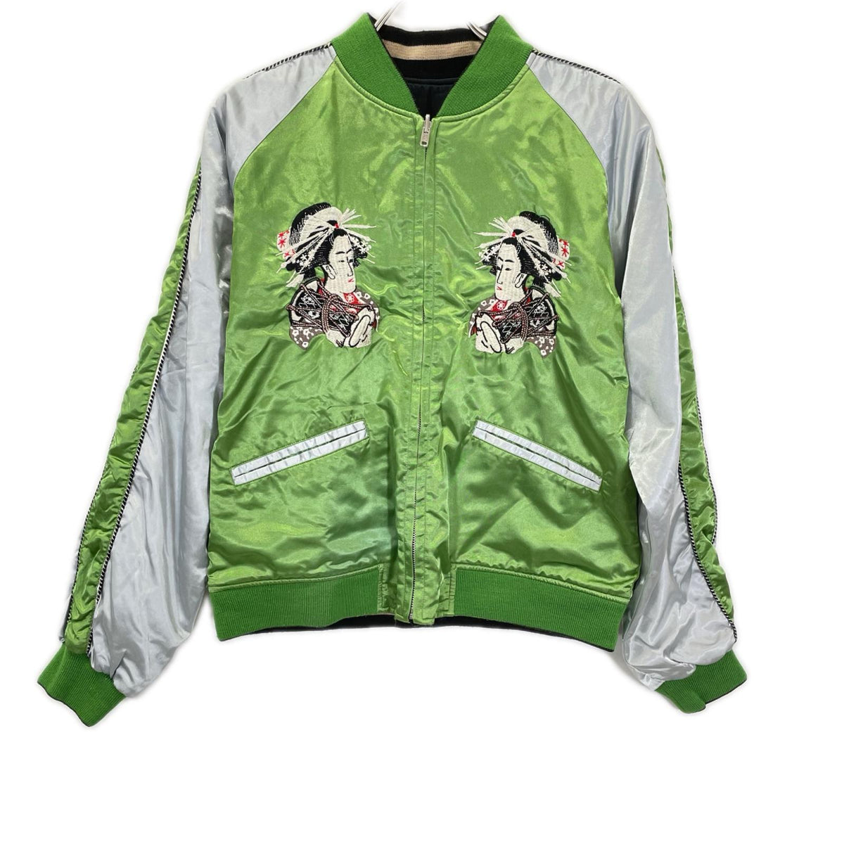 Hoshihime 星姫 グリーン 鳳凰・花魁 刺繍 リバーシブル スカジャン ジャケット