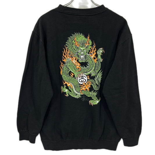 stussy ステューシー 90’S ブラック ドラゴンプリント スウェットトレーナー　オールドステューシー トップス