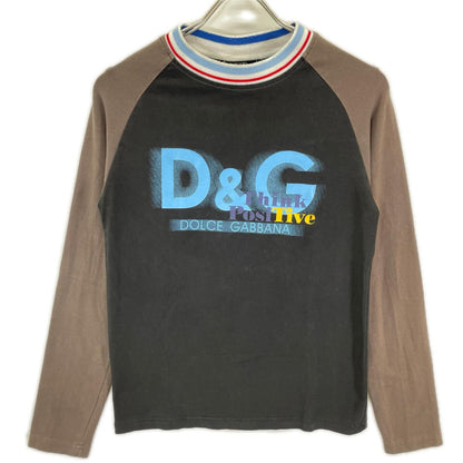 DOLCE&GABBANA ドルチェアンドガッバーナ ブラック ロゴプリント ラグラン 長袖Tシャツ トップス