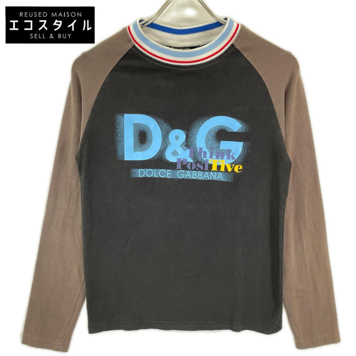 DOLCE&GABBANA ドルチェアンドガッバーナ ブラック ロゴプリント ラグラン 長袖Tシャツ トップス
