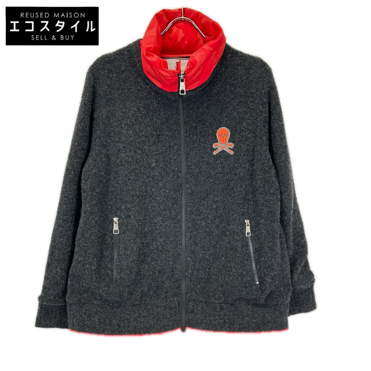 MARK&LONA マークアンドロナ ML-18W-B07 グレー×レッド ウール混 フリースジャケット ジャケット