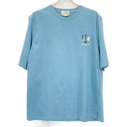 HERMES Embroidered Short Sleeve T-Shirt Blue
