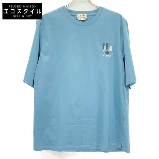 HERMES エルメス ブルー 胸元刺繍 半袖Tシャツ トップス