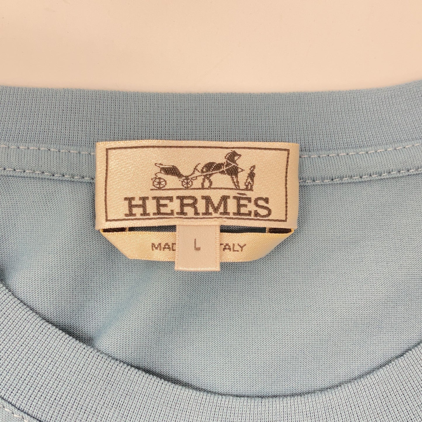 HERMES Embroidered Short Sleeve T-Shirt Blue
