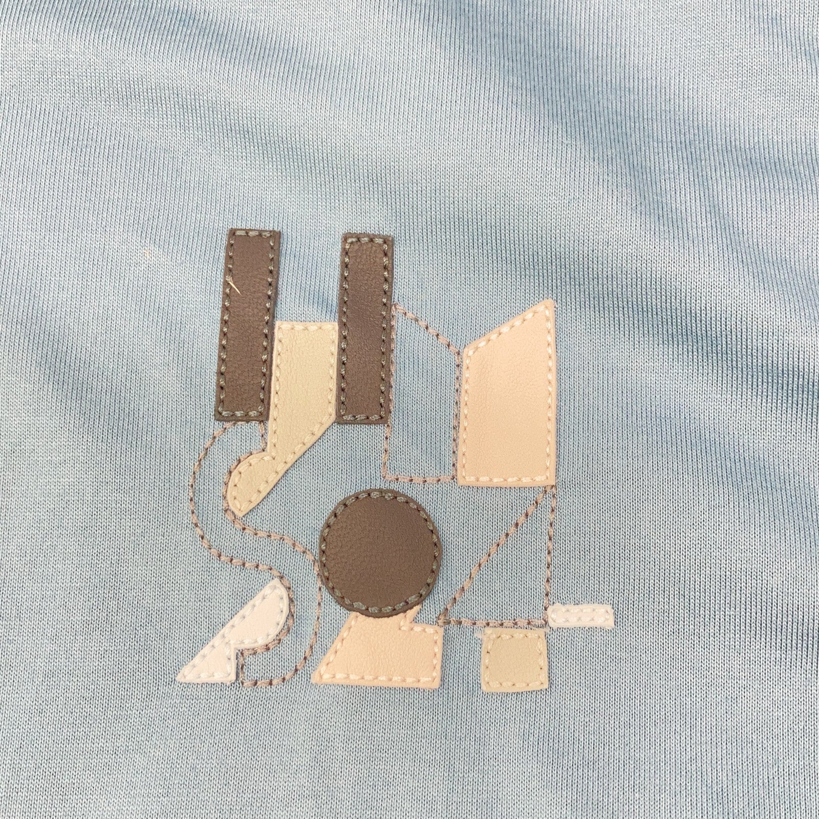 HERMES Embroidered Short Sleeve T-Shirt Blue