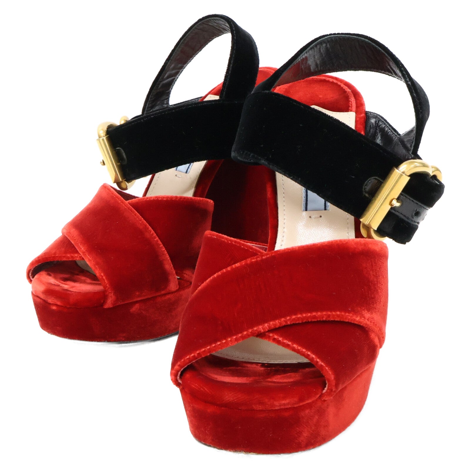 PRADA Velvet Ankle Strap Chunky Heel Sandals Shoes