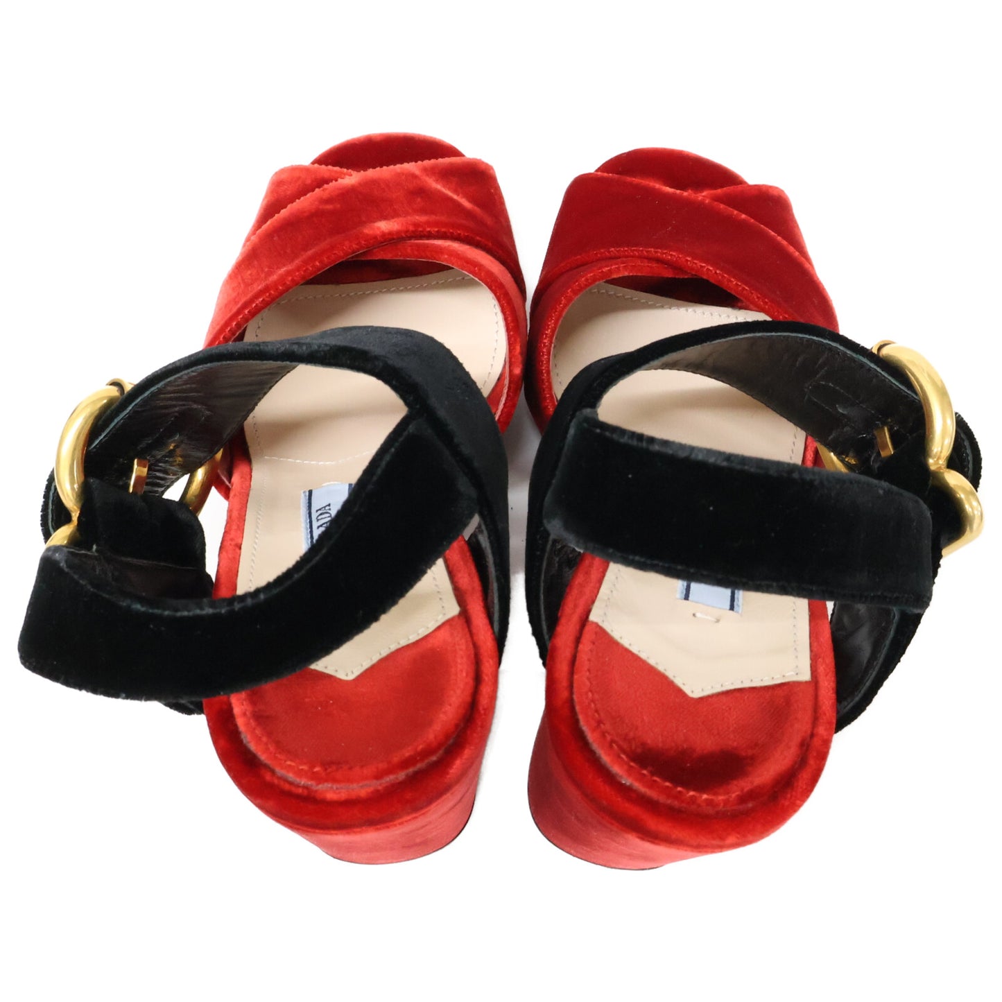 PRADA Velvet Ankle Strap Chunky Heel Sandals Shoes