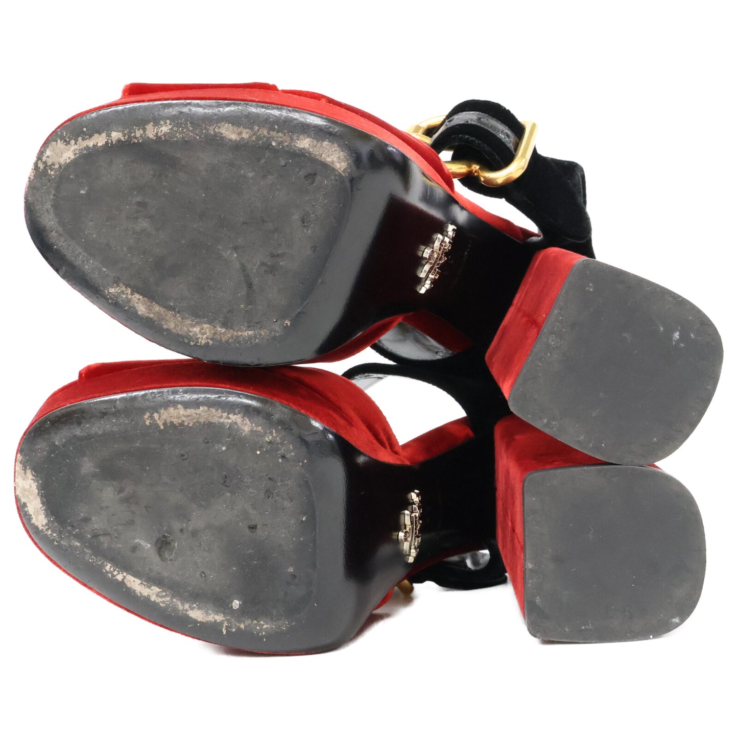PRADA Velvet Ankle Strap Chunky Heel Sandals Shoes