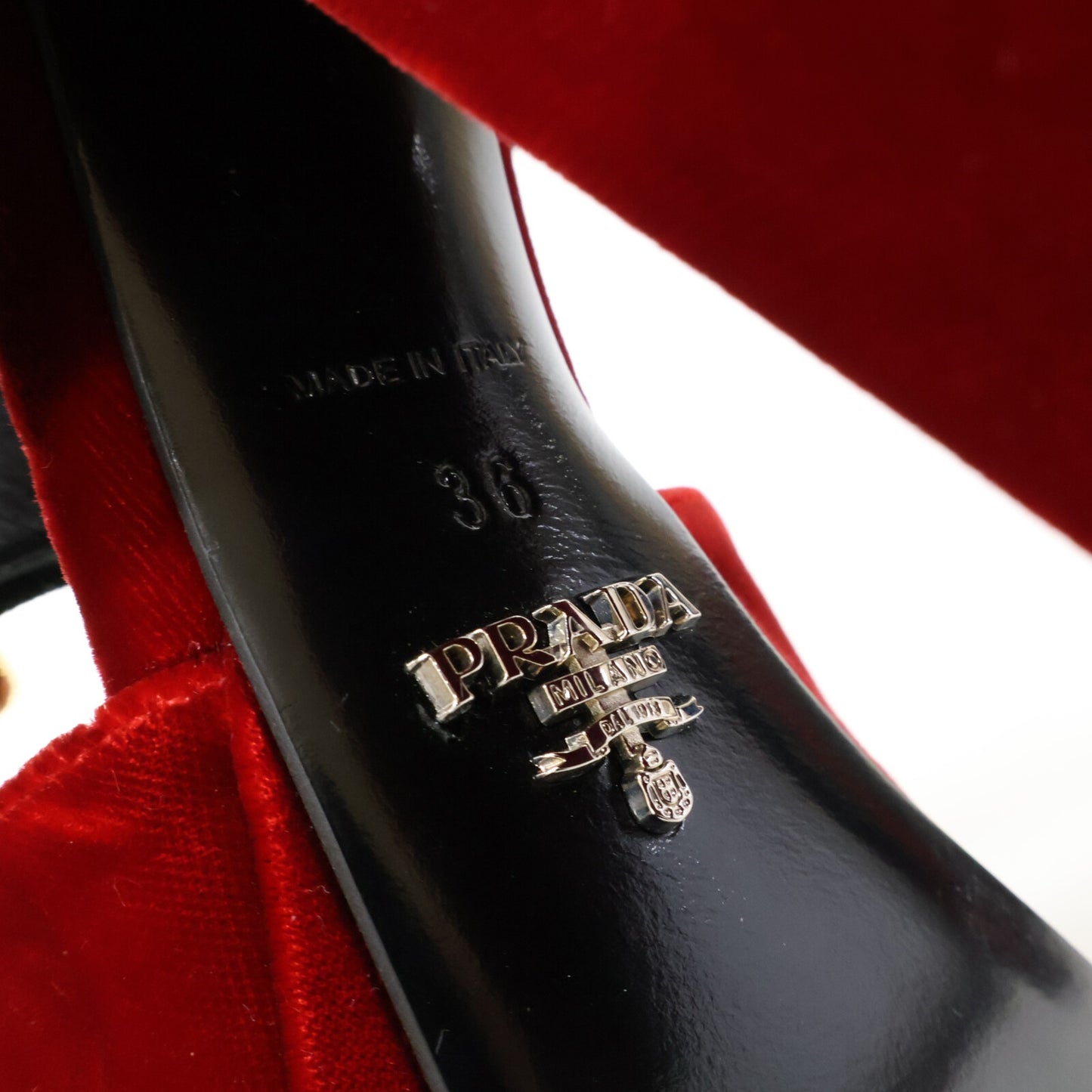 PRADA Velvet Ankle Strap Chunky Heel Sandals Shoes