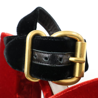 PRADA Velvet Ankle Strap Chunky Heel Sandals Shoes