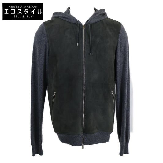 HERMES エルメス 【美品】スエードレザー/カシミヤニット 切替 フーディブルゾン ジャケット