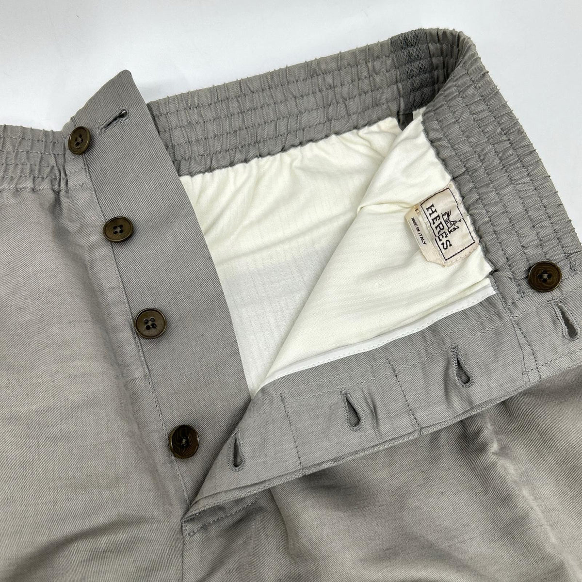 【SALE】 HERMES エルメス グレー リネン混コットン サイドメッシュ ハーフパンツ ボトムス
