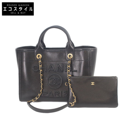CHANEL シャネル AS3257 黒 キャビアスキン ドーヴィル スモールショッピングトート ショルダーバッグ