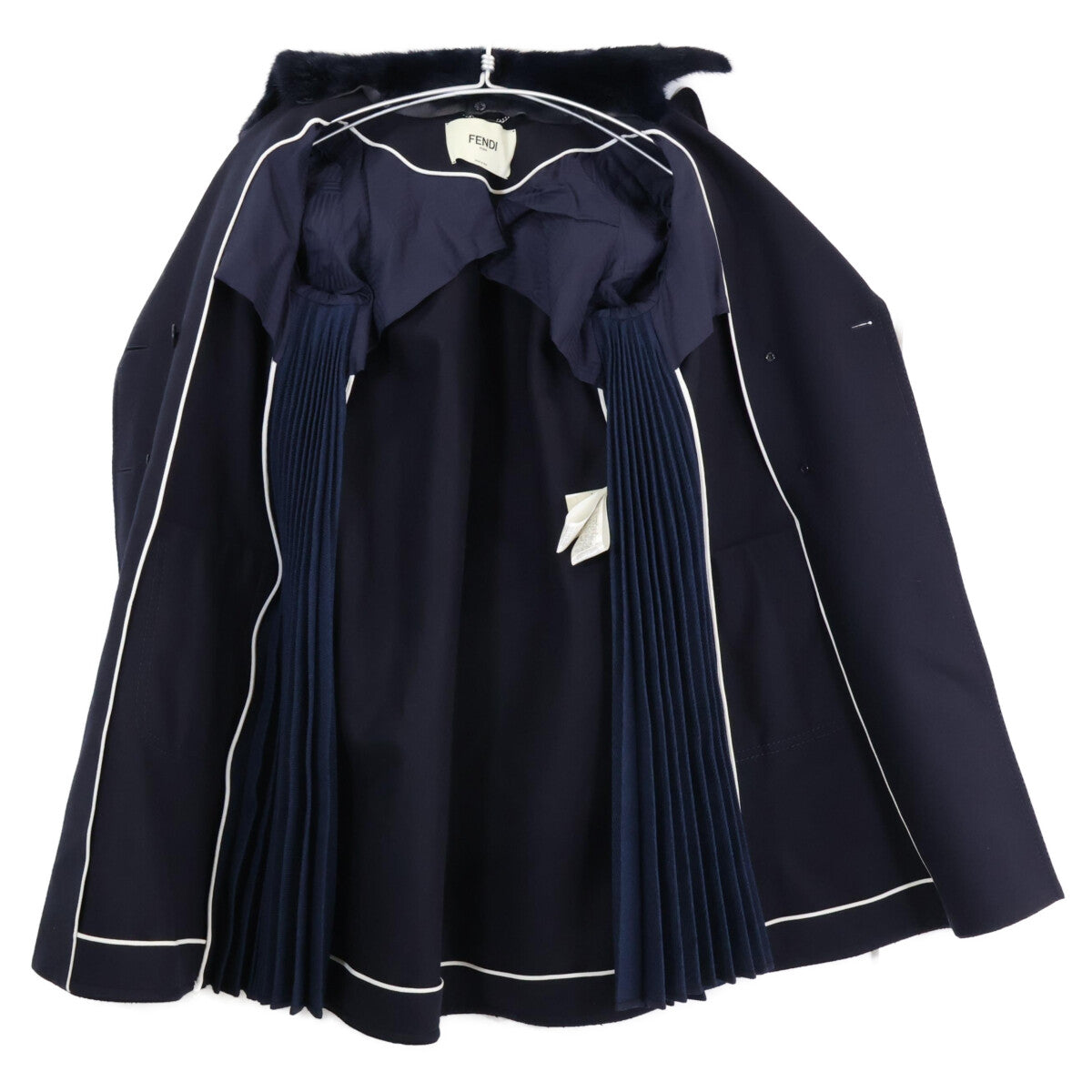 FENDI フェンディ 【美品】FF8570 6BZ ミンクファーカラー付 ロゴボタン ダブルブレスト コート