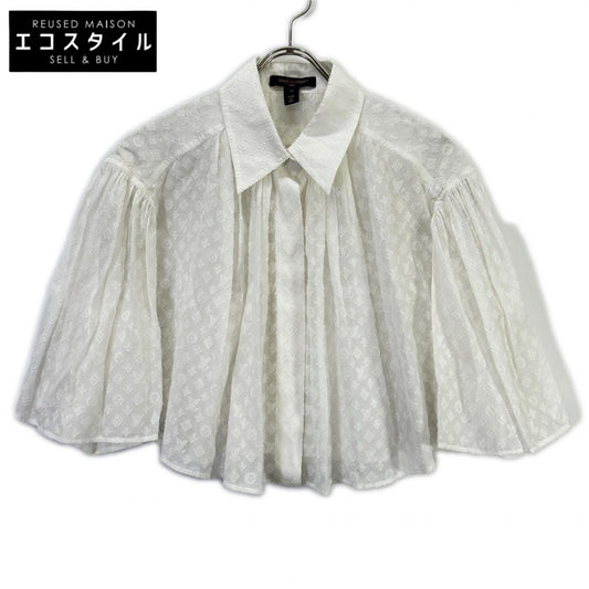 LOUIS VUITTON 24 RW242WW UM7 FRBL32 White Monogram Embroidered Ruffle Blouse Top
