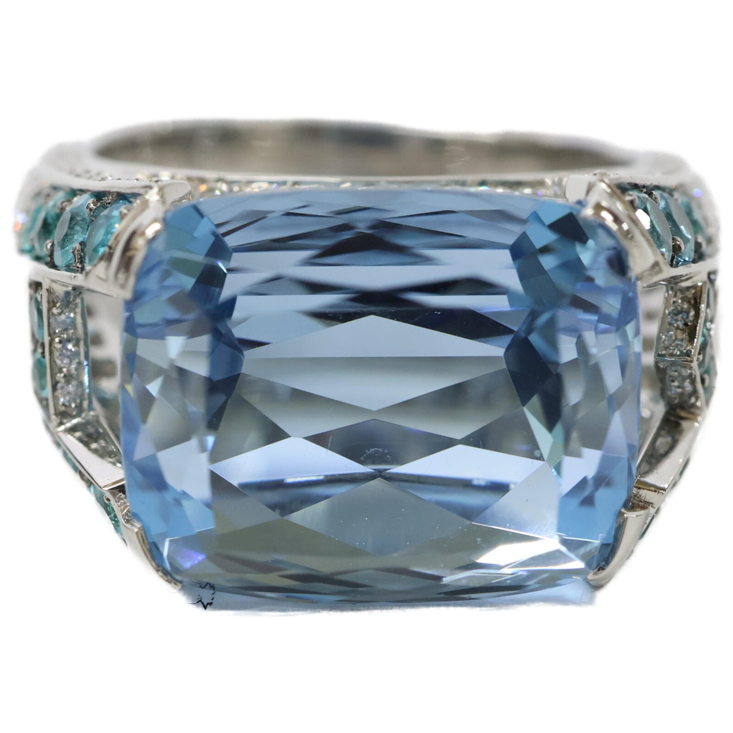 HARRY WINSTON ハリーウィンストン PT950 アクアマリン12.70ct メレダイヤ ロゴ リング リング 指輪