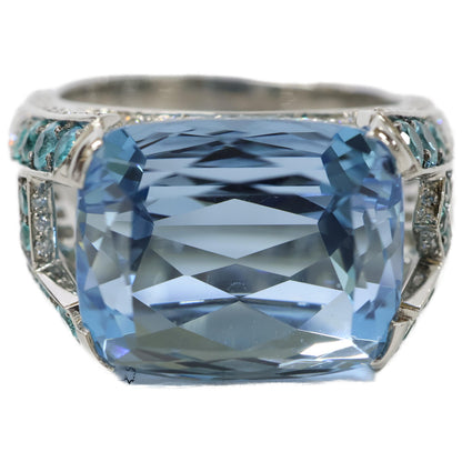 HARRY WINSTON ハリーウィンストン PT950 アクアマリン12.70ct メレダイヤ ロゴ リング リング 指輪