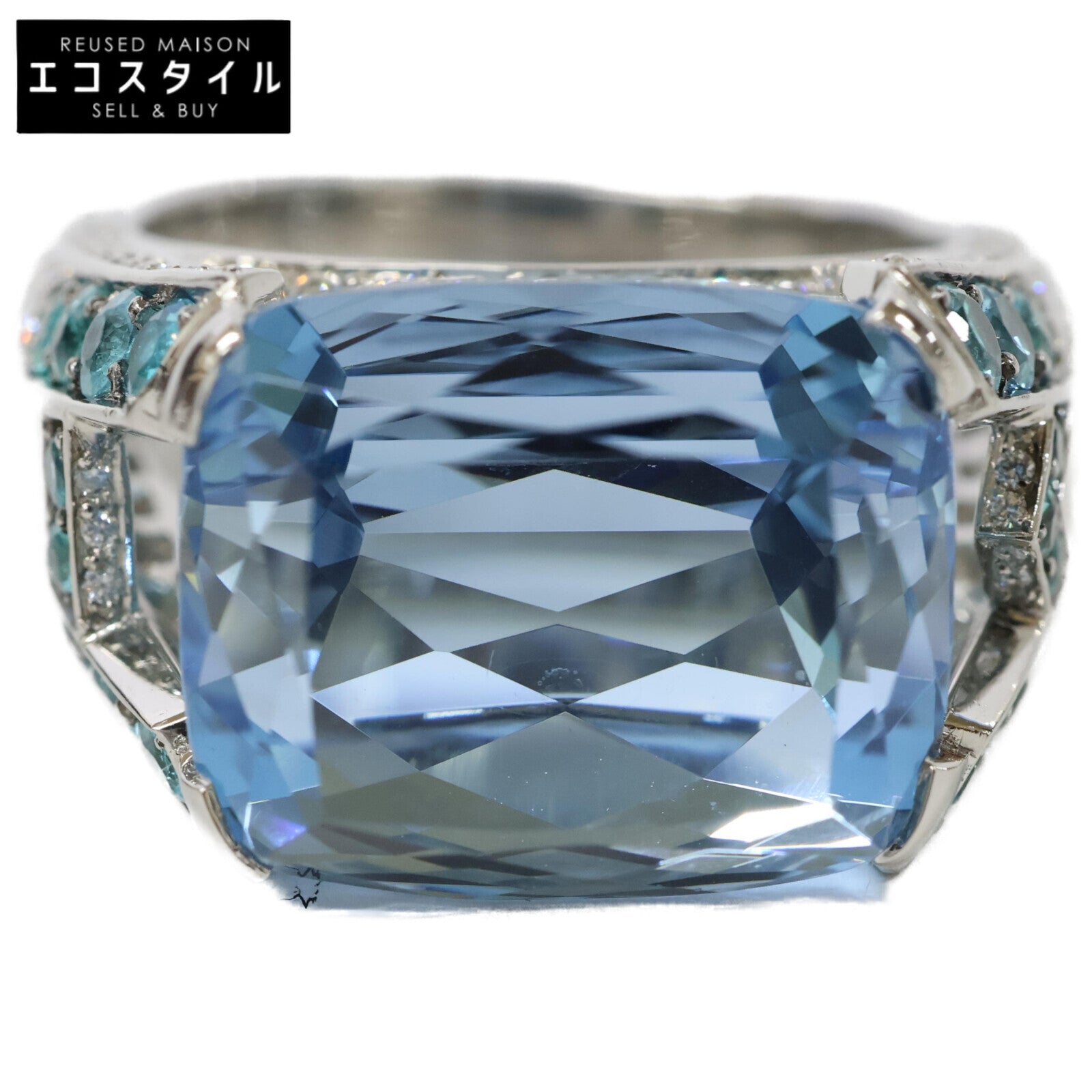 HARRY WINSTON ハリーウィンストン PT950 アクアマリン12.70ct メレダイヤ ロゴ リング リング 指輪