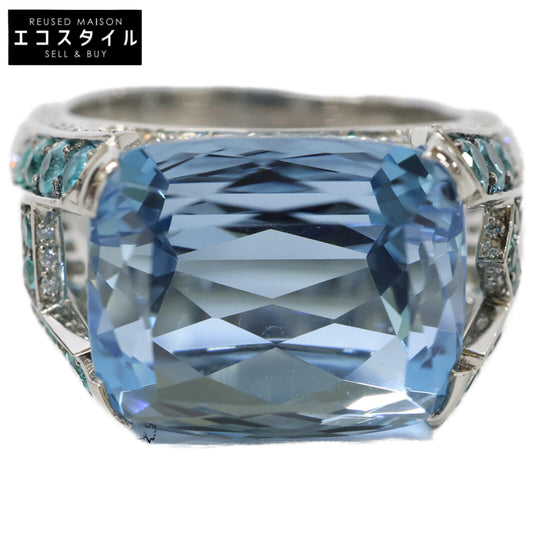 HARRY WINSTON ハリーウィンストン PT950 アクアマリン12.70ct メレダイヤ ロゴ リング リング 指輪