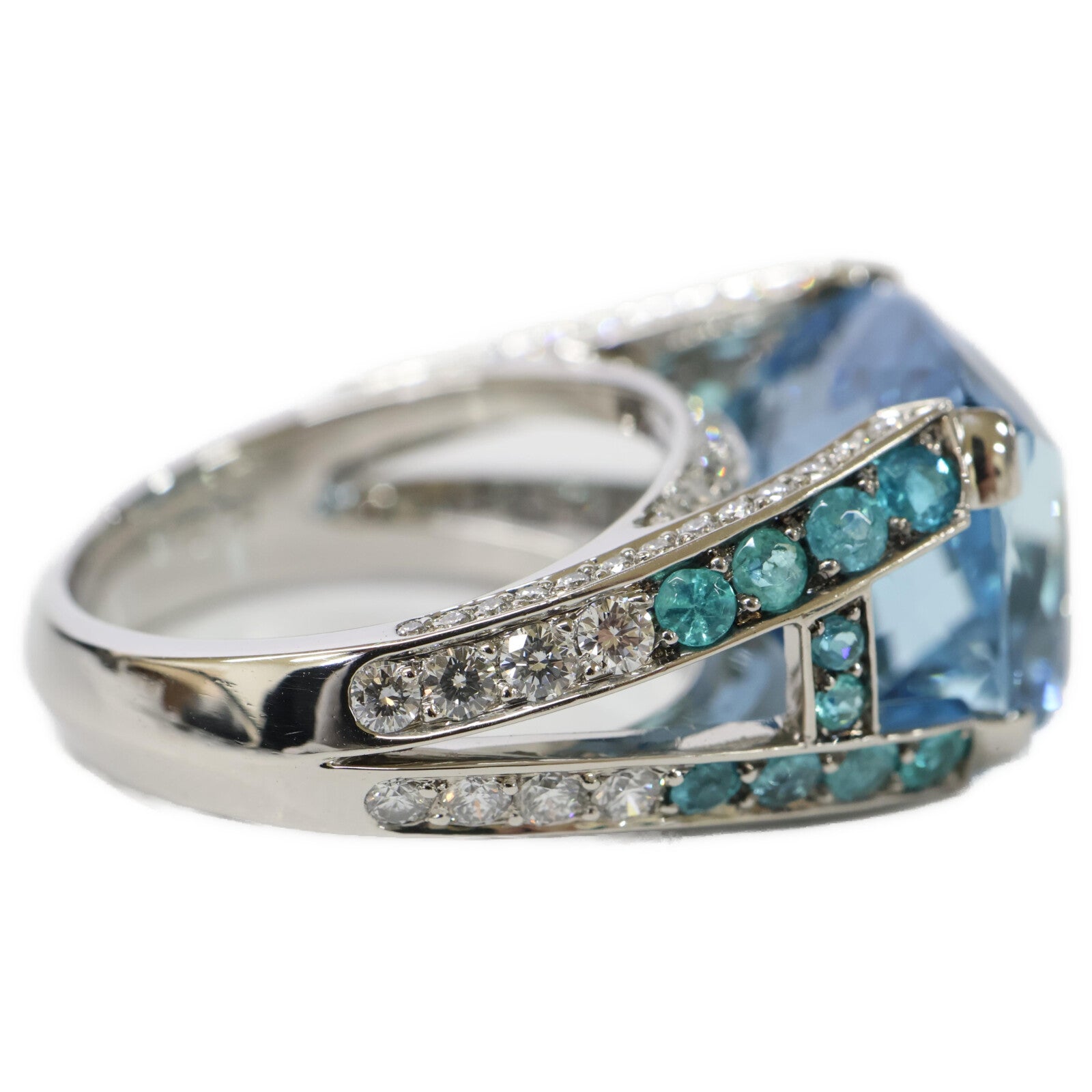 HARRY WINSTON ハリーウィンストン PT950 アクアマリン12.70ct メレダイヤ ロゴ リング リング 指輪