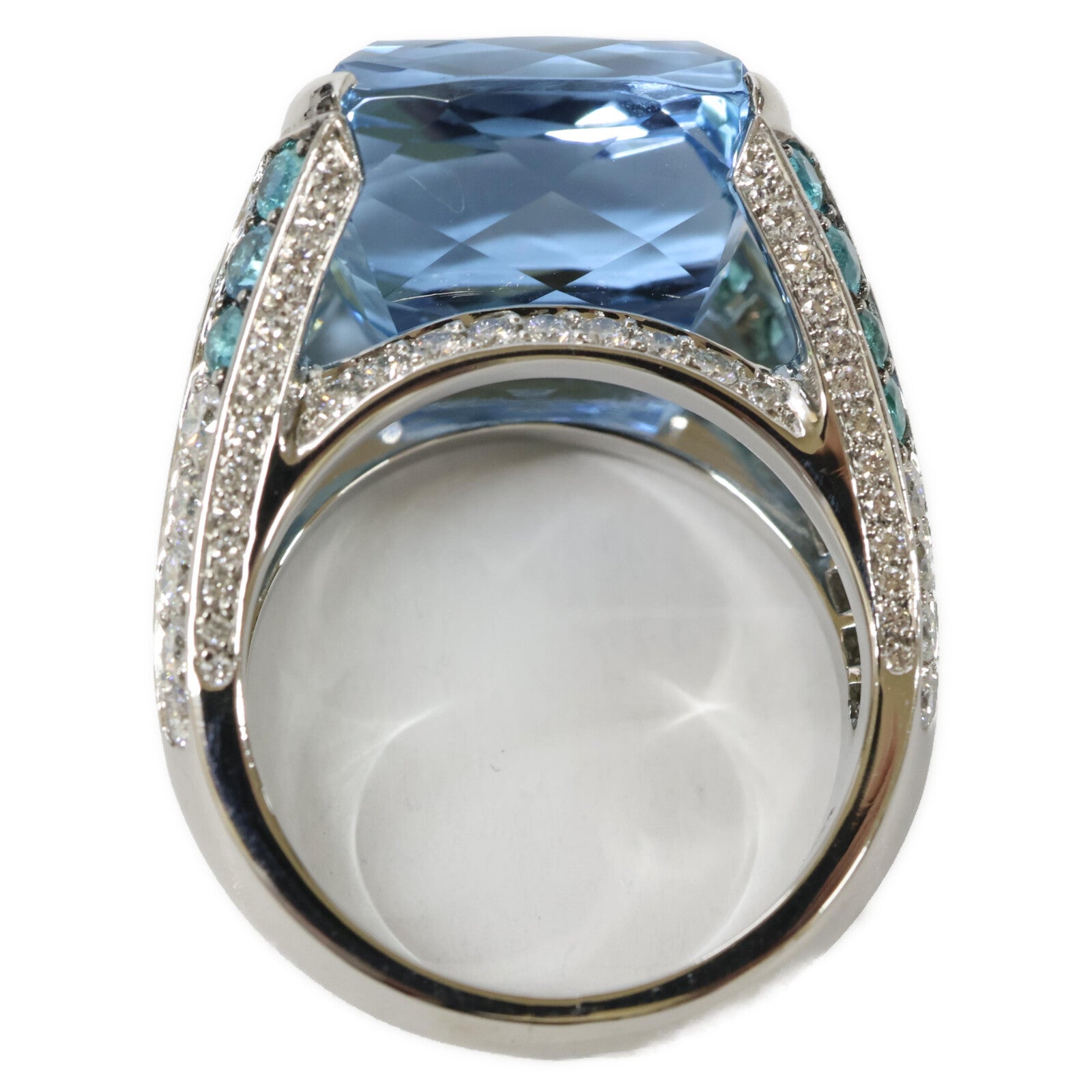 HARRY WINSTON ハリーウィンストン PT950 アクアマリン12.70ct メレダイヤ ロゴ リング リング 指輪