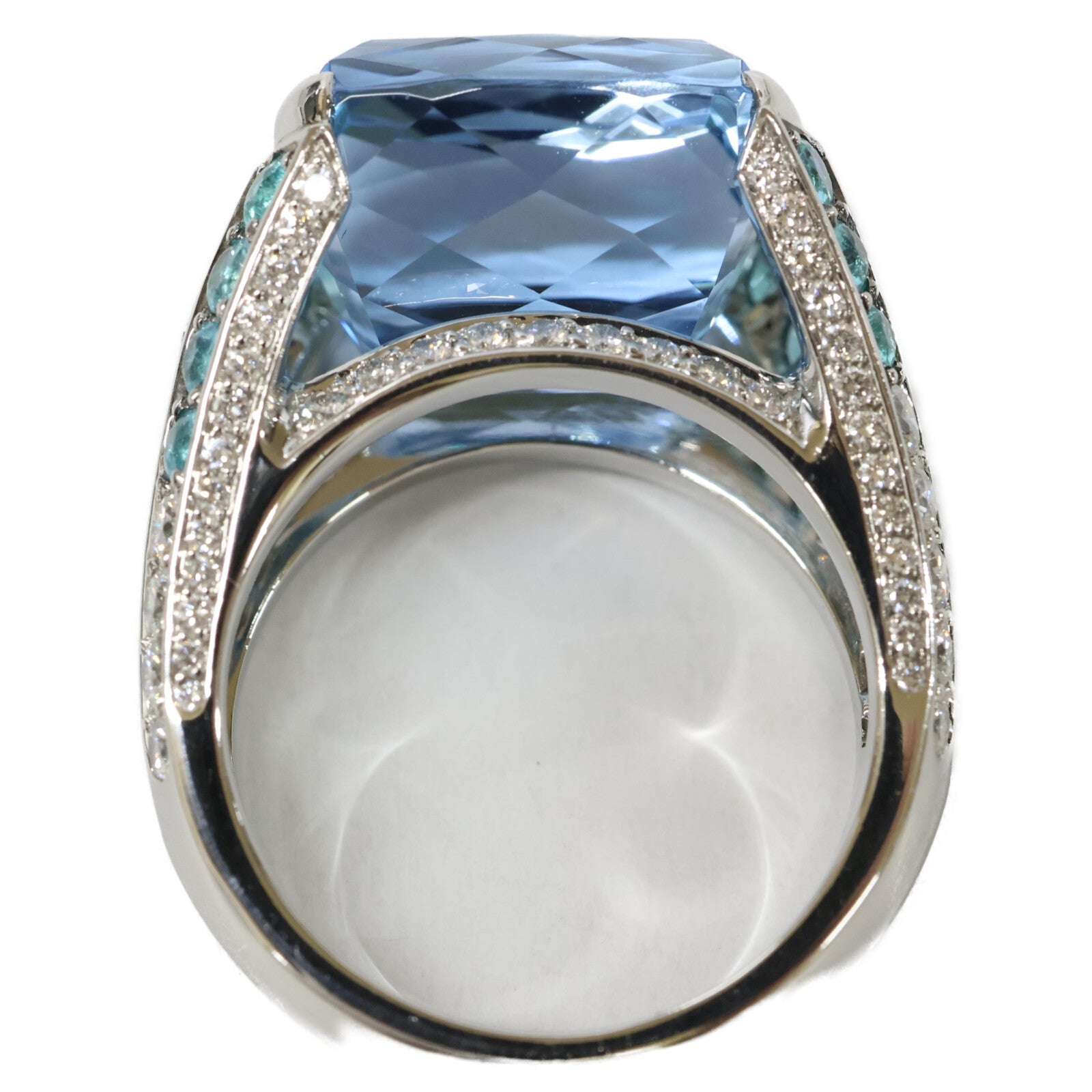 HARRY WINSTON ハリーウィンストン PT950 アクアマリン12.70ct メレダイヤ ロゴ リング リング 指輪