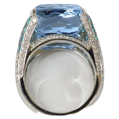 HARRY WINSTON ハリーウィンストン PT950 アクアマリン12.70ct メレダイヤ ロゴ リング リング 指輪