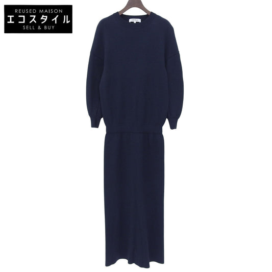 ENFOLD エンフォルド 美品 リブニット クルーネック 長袖 ワンピース レディース ネイビー 36 300AA273-2550 ワンピース