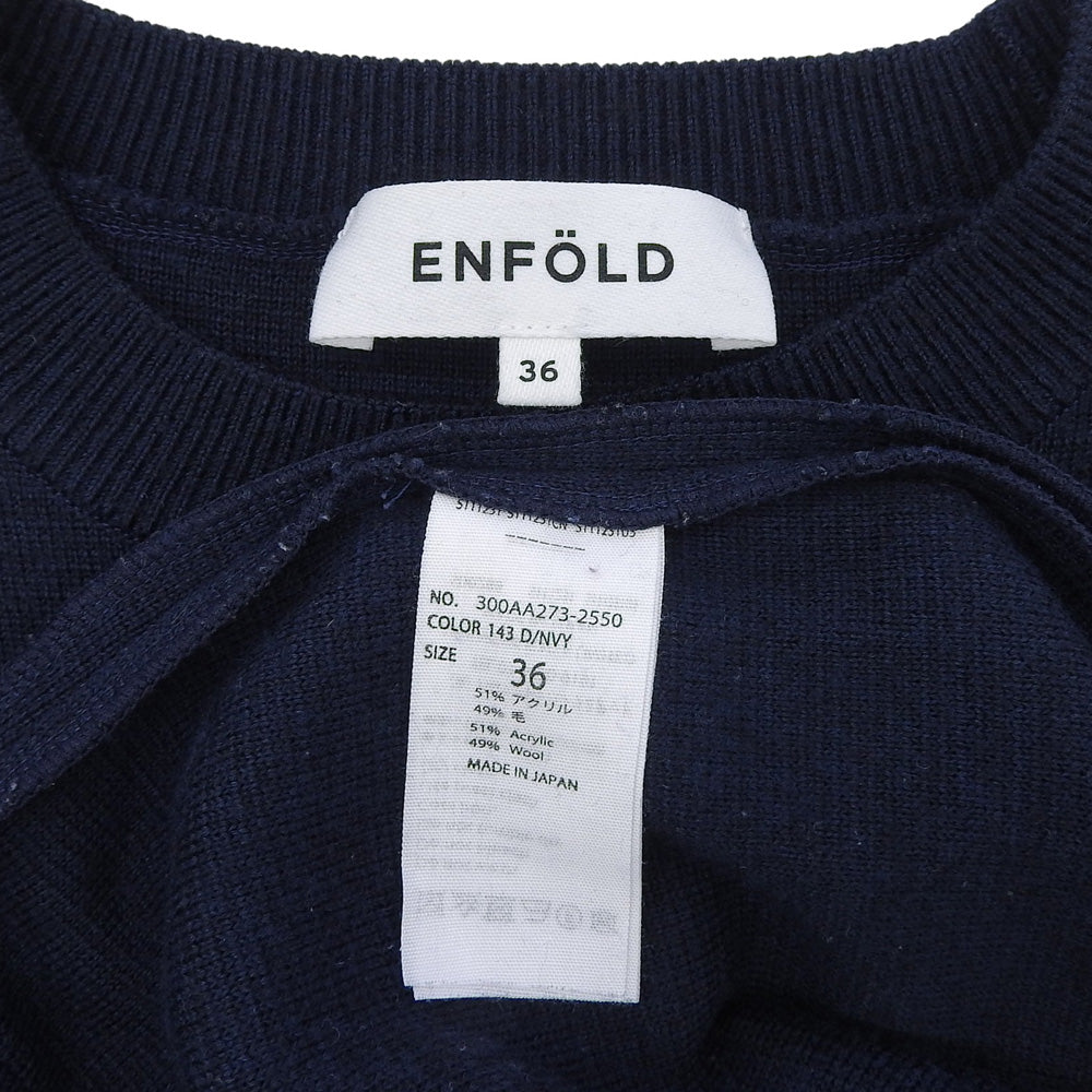 ENFOLD エンフォルド 美品 リブニット クルーネック 長袖 ワンピース レディース ネイビー 36 300AA273-2550 ワンピース