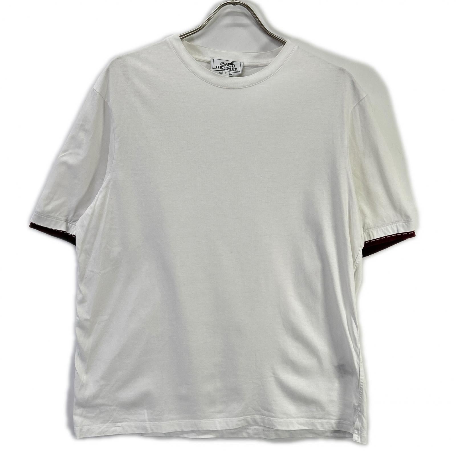 HERMES エルメス 12-575 スリーブレイヤード ホワイト クルーネック Tシャツ トップス