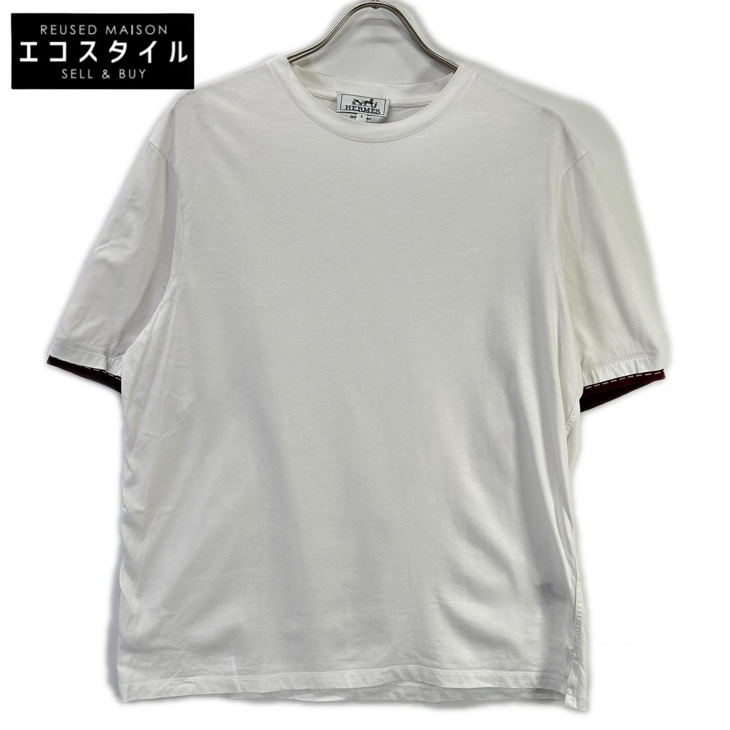 HERMES エルメス 12-575 スリーブレイヤード ホワイト クルーネック Tシャツ トップス