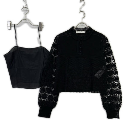 DIOR ディオール 314S21AM711 Black Knit Lace Embroidery Tops Tops