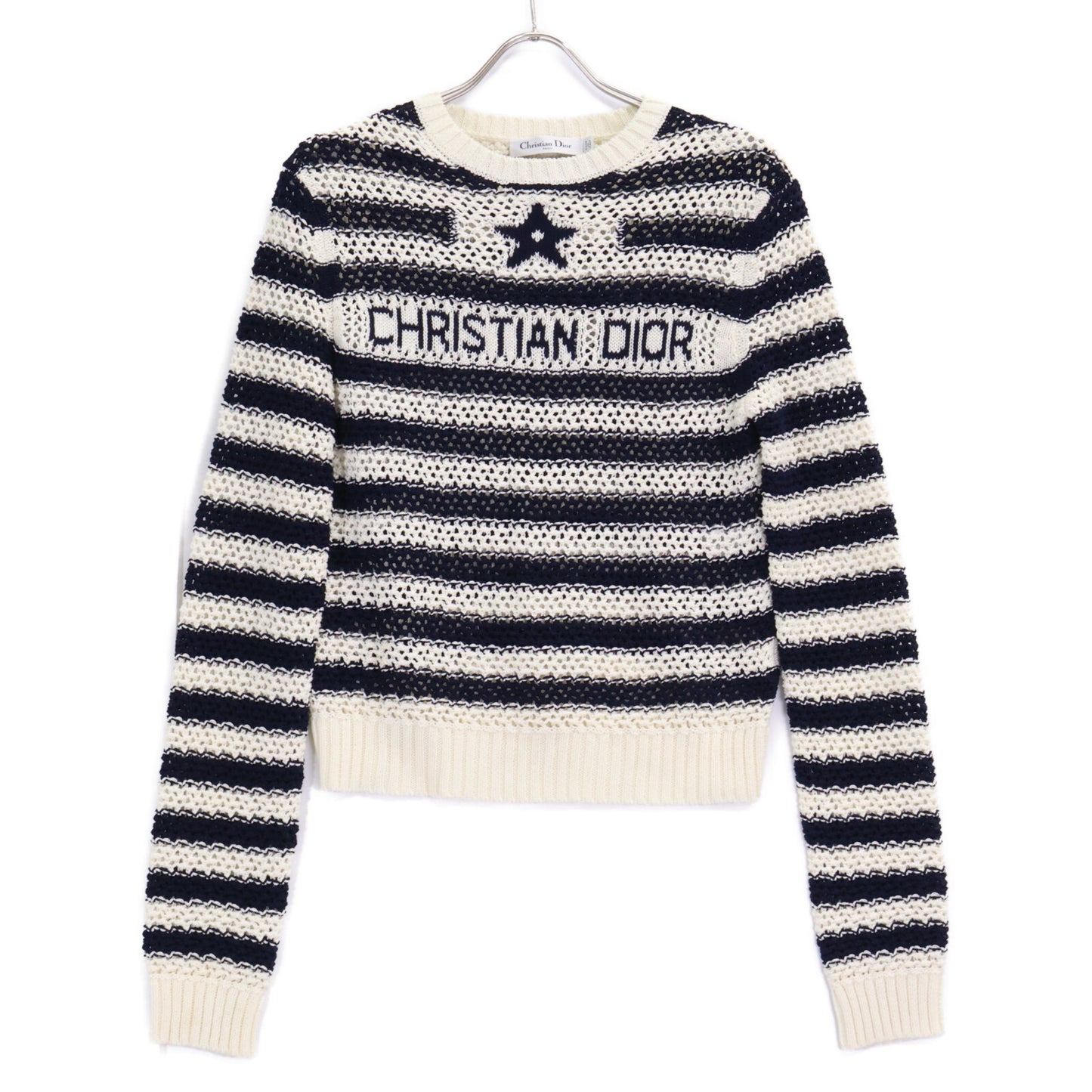 Christian Dior クリスチャンディオール 【美品/国内正規】424S72AM759 ロゴ ボーダー メッシュ ニットセーター トップス