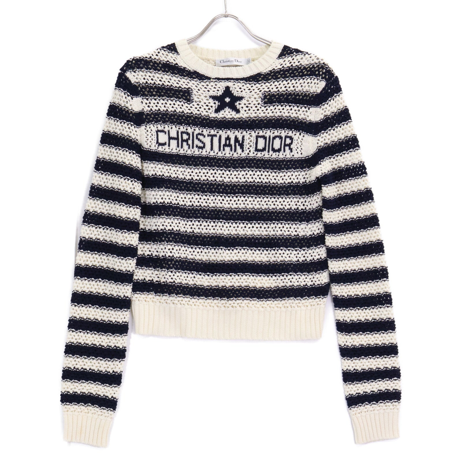 Christian Dior クリスチャンディオール 【美品/国内正規】424S72AM759 ロゴ ボーダー メッシュ ニットセーター トップス