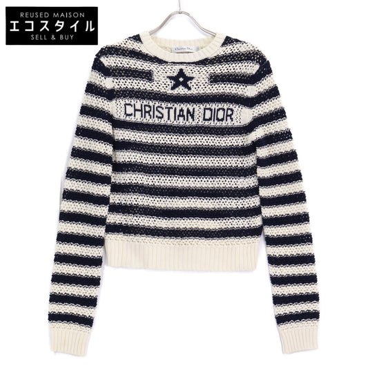 Christian Dior クリスチャンディオール 【美品/国内正規】424S72AM759 ロゴ ボーダー メッシュ ニットセーター トップス