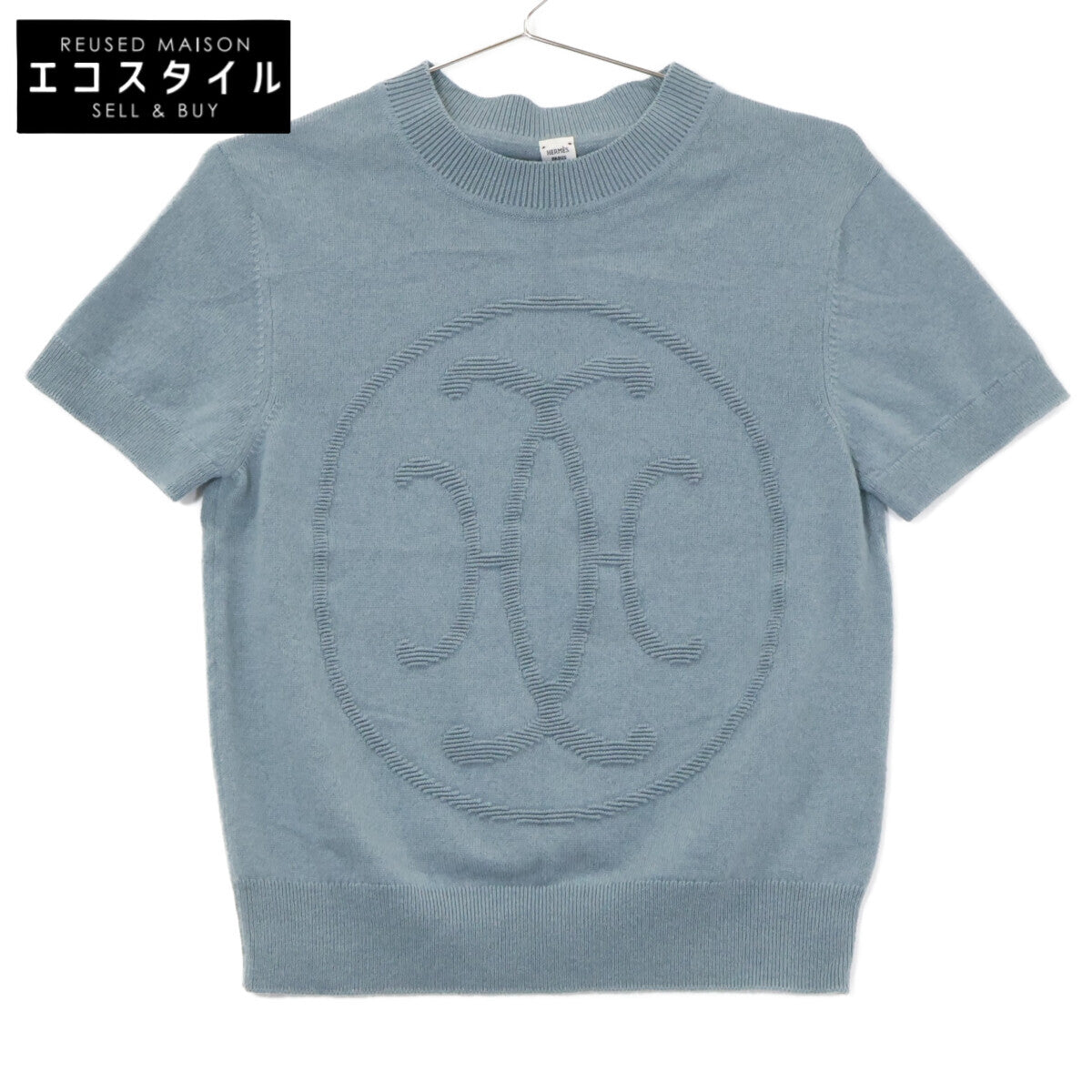 HERMES エルメス 【美品/国内正規】2H2663D1 Hリフト カシミヤ100％ 半袖ニットセーター トップス