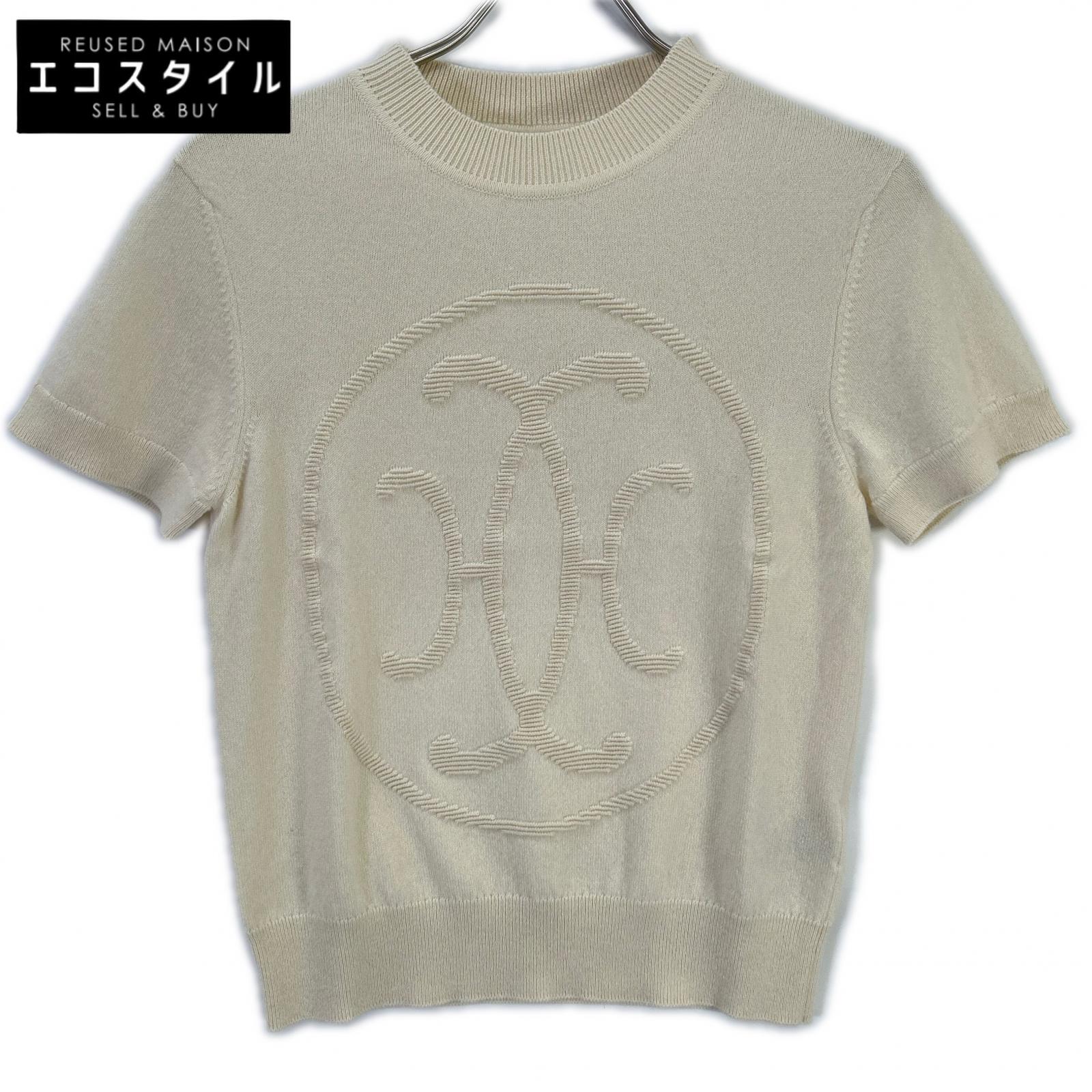 HERMES Hermès 2H2663D1 Off-White H Lift Cashmere Short-Sleeve Knit Top