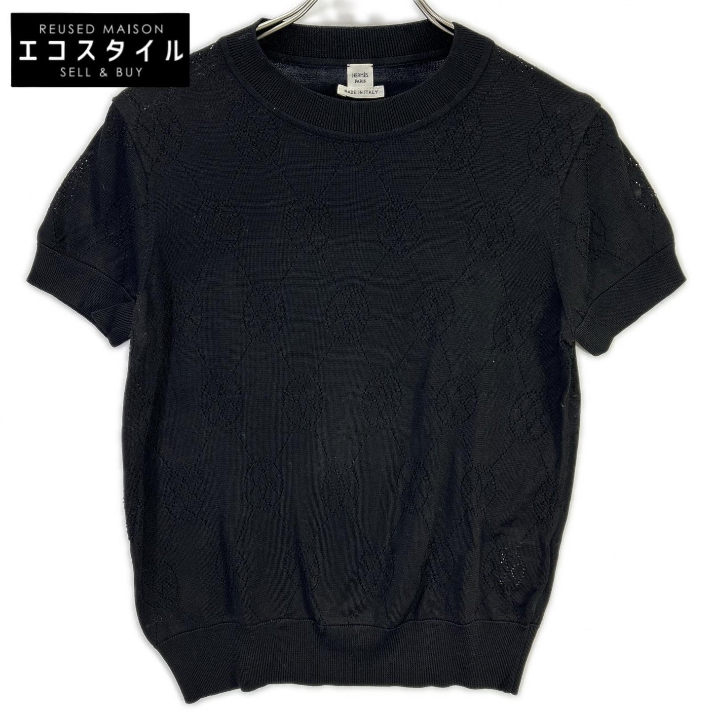 HERMES エルメス 2E2622DA ブラック Hリフト 半袖ニット トップス
