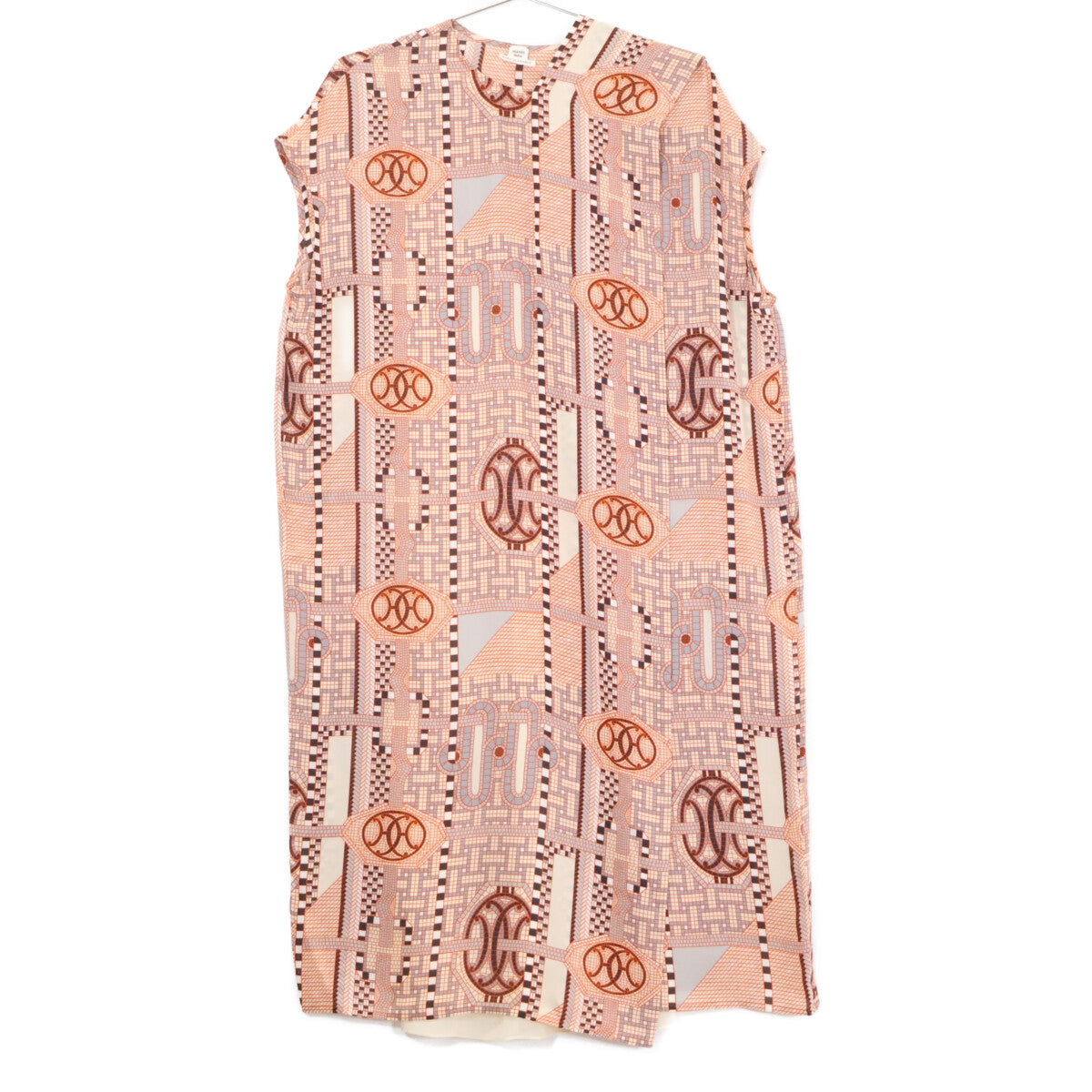 HERMES エルメス 【美品】総柄 シルク100％ ボウタイ ノースリーブ ワンピース
