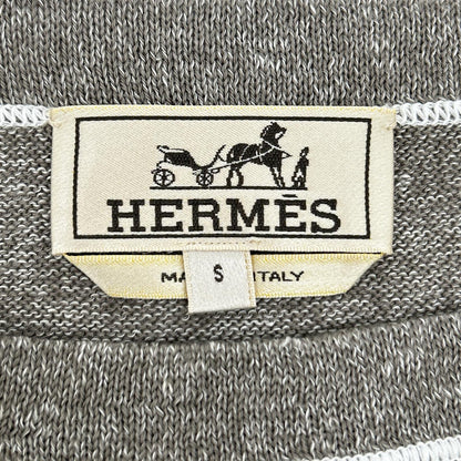 HERMES エルメス グレー リネン混 ドローストリング ニット タグ付き トップス
