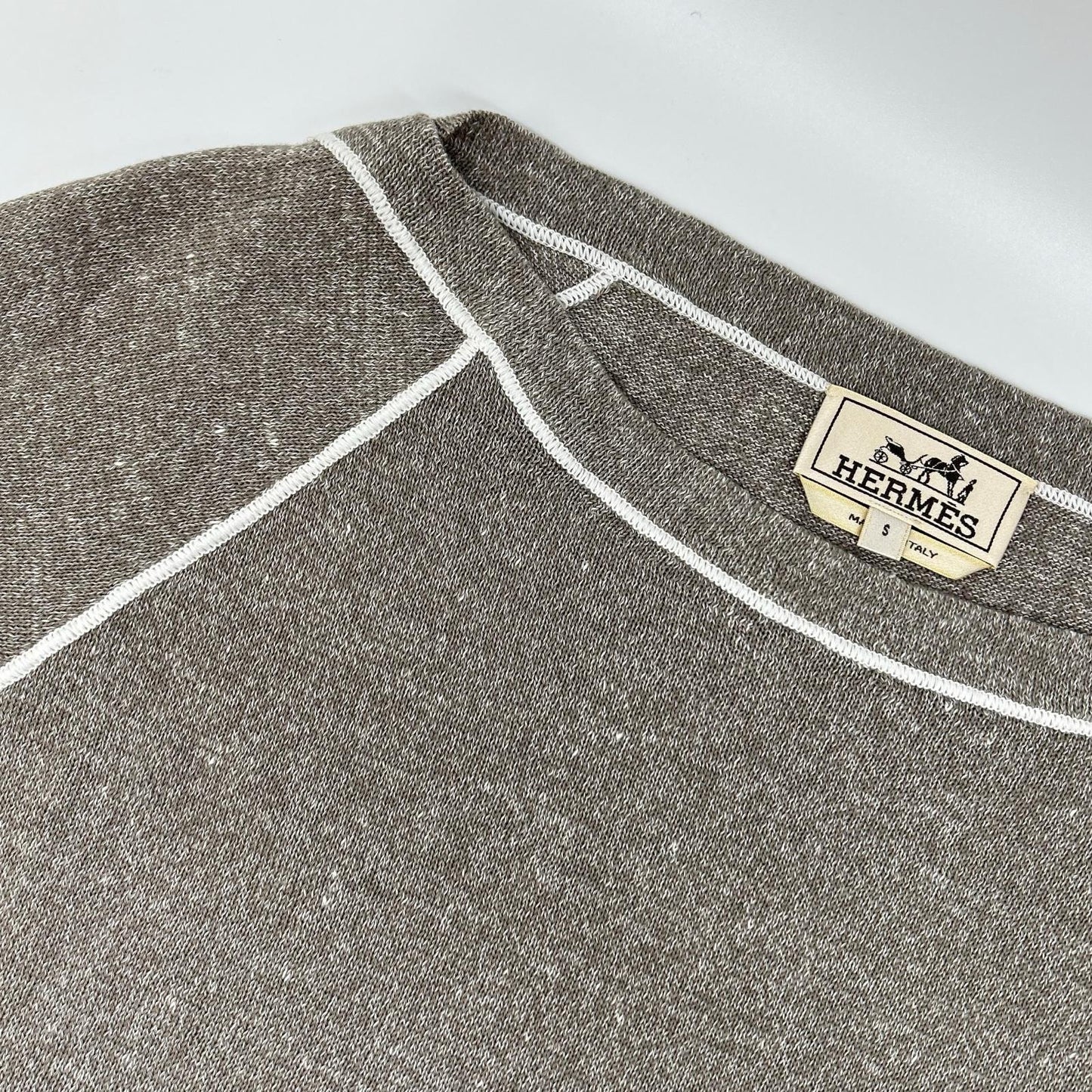 HERMES エルメス グレー リネン混 ドローストリング ニット タグ付き トップス