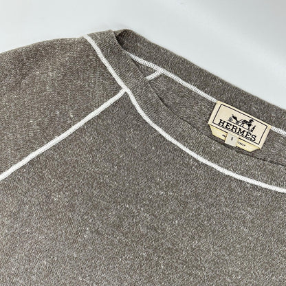 HERMES エルメス グレー リネン混 ドローストリング ニット タグ付き トップス