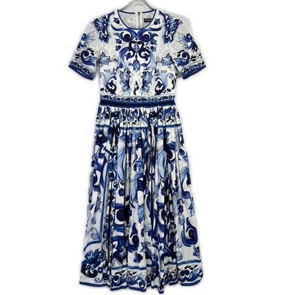 DOLCE&GABBANA ドルチェアンドガッバーナ F6ADVT POPLIN MIDI DRESS WITH MAIOLICA PRINT ワンピース